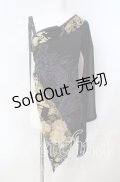 Qutie Frash / ワンショルダー和柄着物袖チュニック  ブラック O-25-08-23-004-QU-TO-OW-OS
