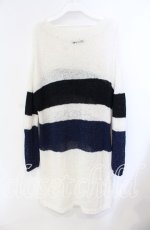 画像2: INGEBORG / ボーダーサマーニット 9号 オフ×クロ×ネイビー O-25-08-23-046-LO-TO-OW-ZI (2)