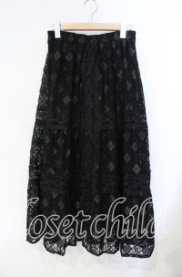 axes femme / 総レースティアードスカート M クロ O-25-08-23-052-AX-SK-OW-OS
