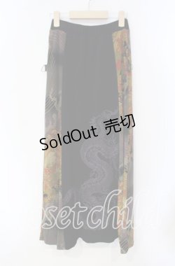 画像1: Qutie Frash / ドラゴンptちりめんロングスカート  ブラック O-25-08-23-062-QU-SK-OW-OS