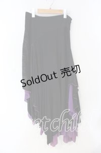 Qutie Frash / ネット切り替えアシンメトリーロングスカート  ブラック×パープル O-25-08-23-063-QU-SK-OW-OS