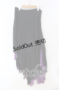 画像1: Qutie Frash / ネット切り替えアシンメトリーロングスカート  ブラック×パープル O-25-08-23-063-QU-SK-OW-OS