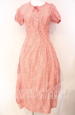 画像1: PINK HOUSE / シャーリング切り替えチェックワンピース  ピンク O-25-08-23-1001-LO-OP-OW-OS
