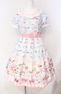axes femme kawaii / mikko illustration × axes femme KAWAII ダイナーカフェワンピース M サックス O-25-08-23-1009-AX-OP-OW-OS