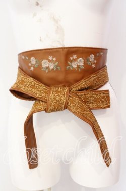 画像1: axes femme / 薔薇刺繍サッシュベルト  キャメル O-25-08-23-1010-AX-ZA-IG-OS
