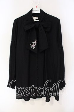画像1: axes femme / 刺繍入りリボンロングブラウス M クロ O-25-08-23-103-AX-BL-OW-OS