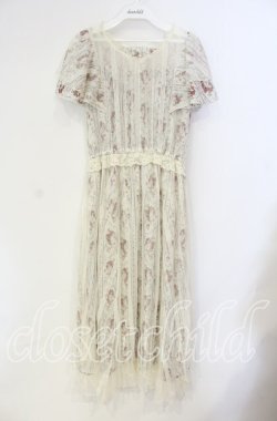 画像1: axes femme / 花ストライプ柄チュールワンピース M キナリ O-25-08-23-105-AX-OP-OW-OS