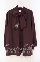 axes femme / 刺繍入りリボンロングブラウス M ワイン O-25-08-23-107-AX-BL-OW-OS