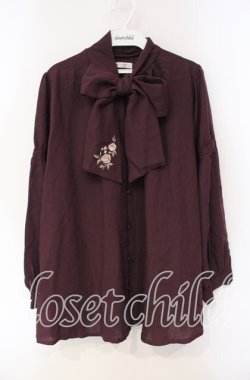 画像1: axes femme / 刺繍入りリボンロングブラウス M ワイン O-25-08-23-107-AX-BL-OW-OS