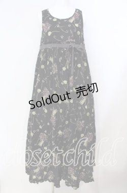 画像1: PINK HOUSE / スミレ柄ロングワンピース  クロ O-25-08-23-012-LO-OP-OW-OS