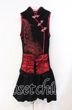 画像1: Qutie Frash / バルーンチャイナワンピース  ブラック×レッド O-25-08-23-031-QU-OP-OW-OS
