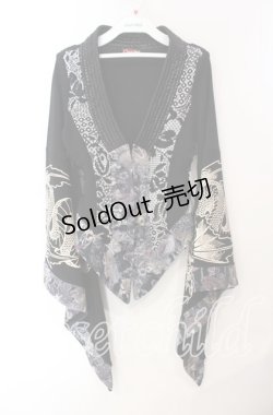 画像1: Qutie Frash / サイドレースアップショートカーデ  ブラック×ホワイト O-25-08-25-1037-QU-JA-IG-OS