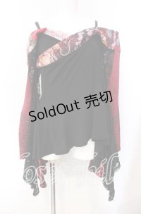 Qutie Frash / オフショル着物袖カットソー  レッド×ブラック O-25-08-25-1005-QU-TO-IG-OS