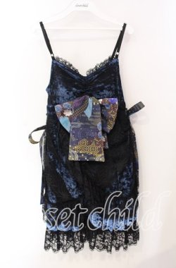 画像1: Qutie Frash / クモメッシュリボンブローチ付ベビードール  ブルー×ブラック O-25-08-25-1020-QU-OP-IG-OS