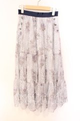 axes femme / sajouプリントレーススカート M サックス O-25-08-26-045-AX-SK-YM-ZT198