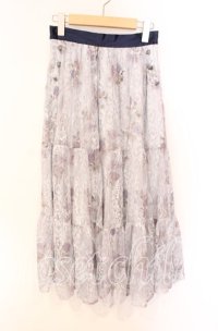 axes femme / sajouプリントレーススカート M サックス O-25-08-26-045-AX-SK-YM-ZT198