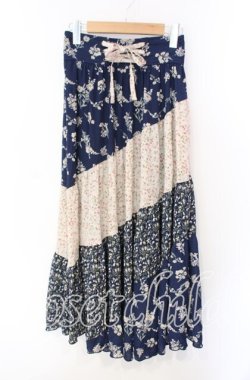 画像1: axes femme / フラワー柄エスカルゴスカート M アオ O-25-08-26-049-AX-SK-YM-OS