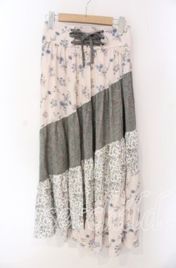 画像1: axes femme / フラワー柄エスカルゴスカート M アイボリーｘグリーン O-25-08-26-053-AX-SK-YM-OS