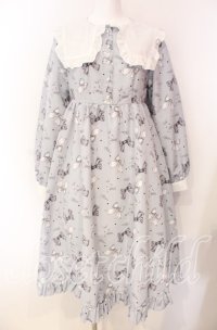 Lovely Tency / 眞白ありすコラボ/リボンプリントワンピース L サックス O-25-08-26-059-LO-OP-OW-ZT066