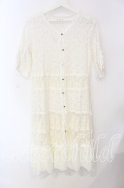 画像1: axes femme / シフォンフリルロングレースガウン M シロ O-25-08-26-008-AX-TO-YM-OS
