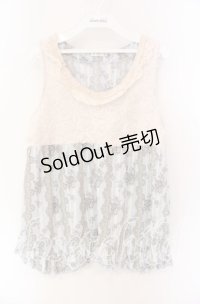 axes femme / 立体お花×花柄ノースリプルオーバー  サックス×アイボリー O-25-08-26-079-AX-TO-IG-OS
