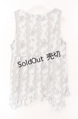 画像2: axes femme / 立体お花×花柄ノースリプルオーバー  サックス×アイボリー O-25-08-26-079-AX-TO-IG-OS