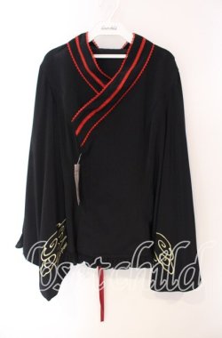 画像1: metamorphose / 【プラスサイズ】刺しゅう入り着物合わせ風ブラウス  クロ O-25-08-26-080-ME-BL-IG-OS