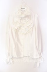 Moi-meme-Moitie / 薔薇レースストライプジャボ付きブラウス (9号) 9号 ホワイト O-25-08-26-093-MO-BL-IG-OS