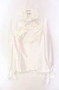 Moi-meme-Moitie / 薔薇レースストライプジャボ付きブラウス (9号) 9号 ホワイト O-25-08-26-093-MO-BL-IG-OS