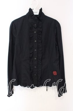 画像1: MAM / スタンドカラーフリルブラウス  ブラック O-25-08-26-103-LO-BL-OW-OS