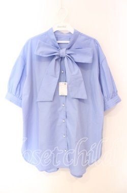 画像1: axes femme / ビッグリボン半袖ブラウス  サックス O-25-08-26-107-AX-BL-IG-OS