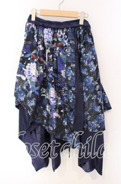 画像1: Qutie Frash / 和柄アシメラップスカート  ブルー O-25-08-26-110-QU-SK-IG-OS