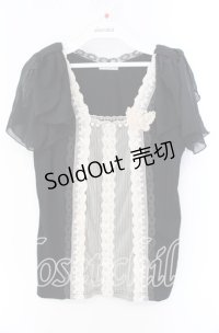 axes femme / 袖リボン蝶レース付プルオーバー M クロ O-25-08-26-014-AX-TO-YM-OS