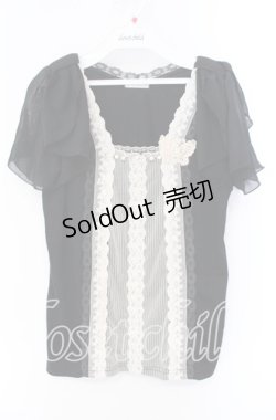 画像1: axes femme / 袖リボン蝶レース付プルオーバー M クロ O-25-08-26-014-AX-TO-YM-OS