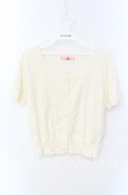 画像1: Ank Rouge / ハートカット半袖カーディガン M オフシロ O-25-08-26-015-CA-TO-YM-OS