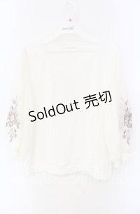 axes femme / 花刺繍チュール袖七分袖プルオーバー F シロ O-25-08-26-016-AX-TO-YM-OS