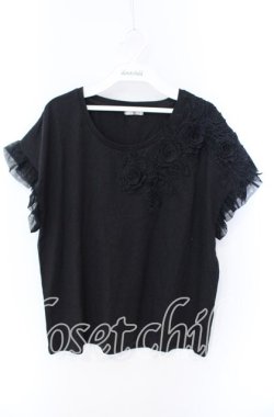 画像1: axes femme / フラワーレーススクエアTシャツ M クロ O-25-08-26-019-AX-TO-YM-OS