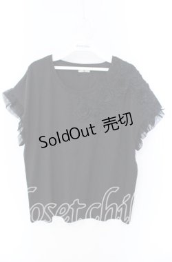 画像1: axes femme / フラワーレーススクエアTシャツ M クロ O-25-08-26-019-AX-TO-YM-OS