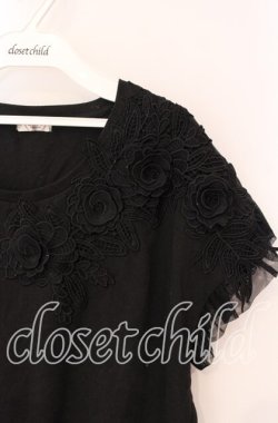画像2: axes femme / フラワーレーススクエアTシャツ M クロ O-25-08-26-019-AX-TO-YM-OS