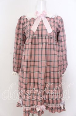 画像1: Nile Perch / 丸襟チェックワンピース  ピンク×シロ O-25-08-27-045-LO-OP-OW-OS