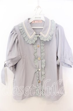 画像1: Swankiss / ビジュー半袖ブラウス F ブルー O-25-08-27-067-CA-BL-OW-OS