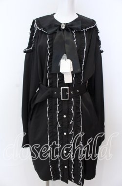 画像1: Ank Rouge / 肩レースあきシャツワンピース M クロ O-25-08-27-037-CA-OP-OW-OS
