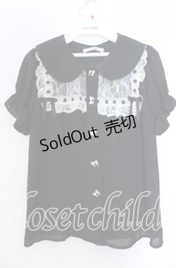 画像1: Ank Rouge / はしごレース配色ブラウス M クロ×シロ O-25-08-27-040-CA-BL-OW-OS