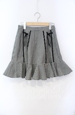 画像1: evelyn / リボン配色チェックフリルスカート M クロ O-25-08-28-035-LO-SK-OW-OS