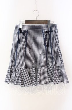 画像1: evelyn / リボン配色チェックフリルスカート M アオ O-25-08-28-039-LO-SK-OW-OS