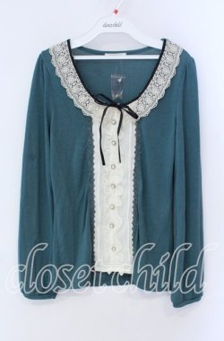 画像1: axes femme / バラレース襟ブラウス風プルオーバー M グリーン O-25-08-28-1001-AX-TO-OW-OS