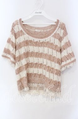 画像1: axes femme / 裾レースボーダーニットプルオーバー M ピンク×キナリ O-25-08-28-1036-AX-TO-OW-OS
