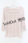 axes femme / フラワーレース配色7部袖カットソー M ピンク O-25-08-28-1005-AX-TO-OW-OS