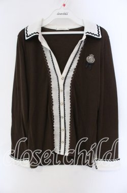 画像1: axes femme / エンブレム刺繍重ね着風プルオーバー M ブラウン×キナリ O-25-08-28-1006-AX-TO-OW-OS