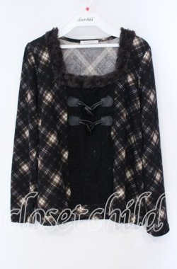 画像1: axes femme / ファー配色チェックプルオーバー M クロ O-25-08-28-1013-AX-TO-OW-OS